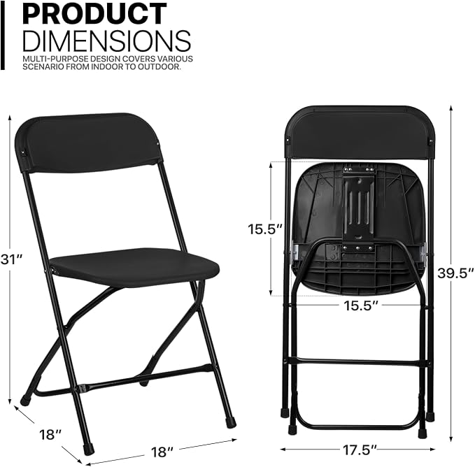 Magshion Folding Table Chair Set, 6Ft Heavy Duty Plastic Folding Table with Handle and 10pcs Indoor Outdoor Folding Chair for Picnic Kitchen Dining