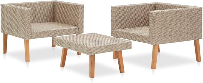 3 Piece Patio Lounge Set with Cushions Poly Rattan Beige, Outdoor Dining Chairs, Outdoor Lounge Chairs, Outdoor Sofa Set, Furniture Conversation Set for Balcony, Yard