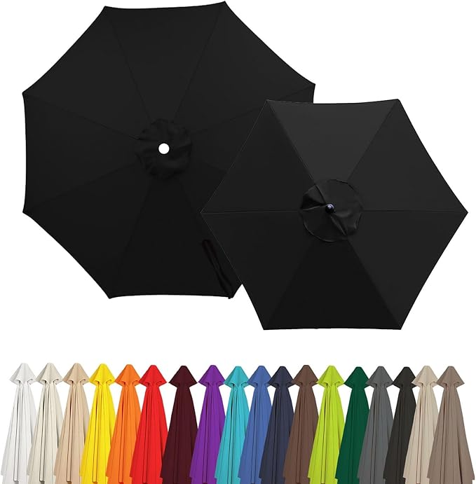 Outdoor Umbrella Replacement Canopy, 6 Ribs 8 Ribs Patio Umbrella Replacement Top Cover, 6.6ft 9 ft 10ft 13ft Waterproof Umbrella Top Canopy Fabric Replacement Canvas(Black,11.5FT 8-Ribs)