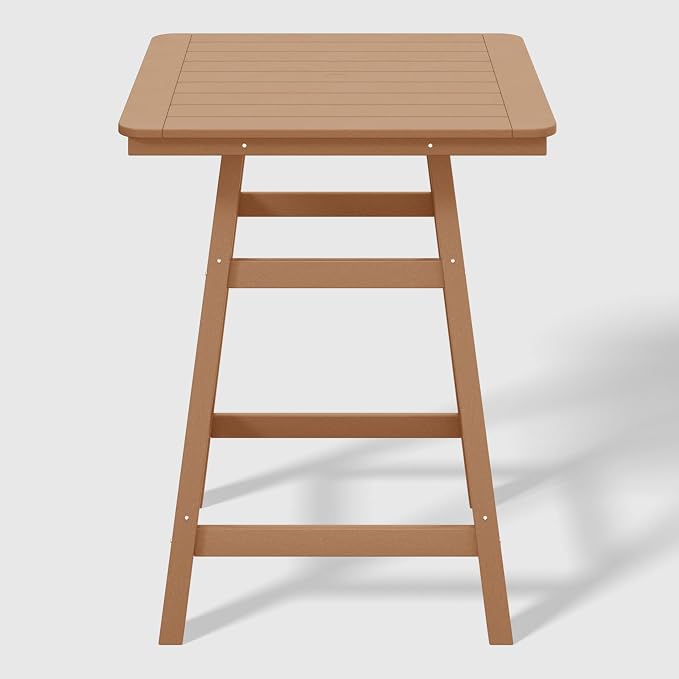 WestinTrends Malibu Square Outdoor Patio Counter High Bistro Bar Table with Umbrella Hole 37" Tall, Teak