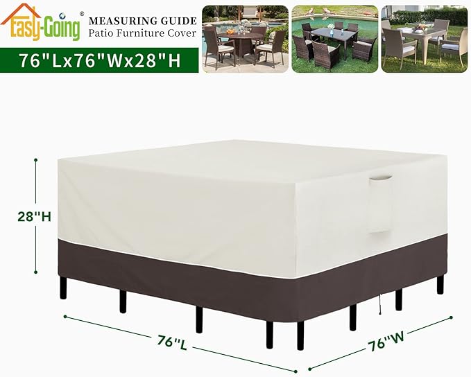 Easy-Going Patio Furniture Cover 76"x76" Square Outdoor Table and Chair Set Covers Waterproof UV Resistant Outdoor Sectional Sofa Set Covers, Beige/Brown