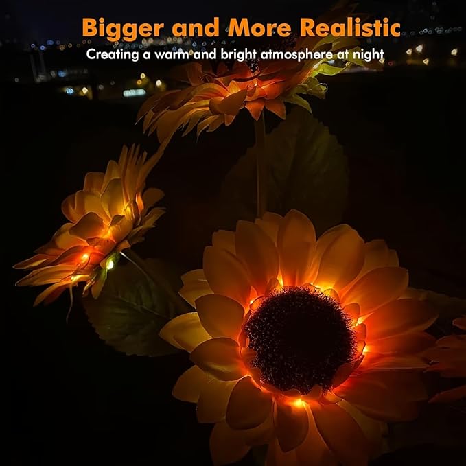 2026 Upgraded Solar Garden Lights, 4-Pack 12 Sunflowers Outdoor Waterproof Solar Lights, 27” Tall Auto On/Off Solar Flowers Lights for Garden Patio Yard Backyard Decor