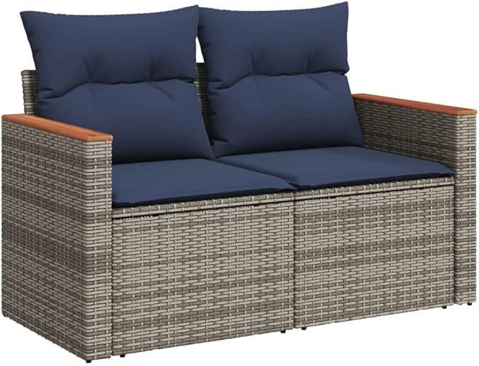 vidaXL Patio Sofa Set with Cushions 7 Piece, Outdoor Conversation Set, Patio Sectional Sofa for Balcony Garden, Modern Style, Gray Poly Rattan