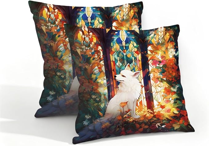 16x16 Inch Outdoor Pillow Covers Set of 2 Waterproof Throw Pillow Covers Decorative Couch Cushion Covers Art Fox Leaves Square Pillowcases Protectors for Patio Garden Sofa