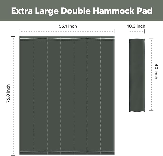 SUNCREAT Outdoor Double Hammock Pad, Soft Comfortable Polyester Pad, Olive Green