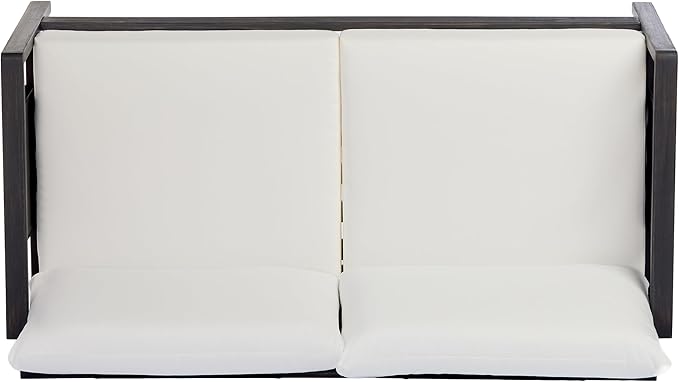Christopher Knight Home Crew Acacia Wood Outdoor Loveseat and Coffee Table Set, 2 Piece Patio Furniture Set with Removable Cushion, Solid Wood Outdoor Conversation Set, Black+White