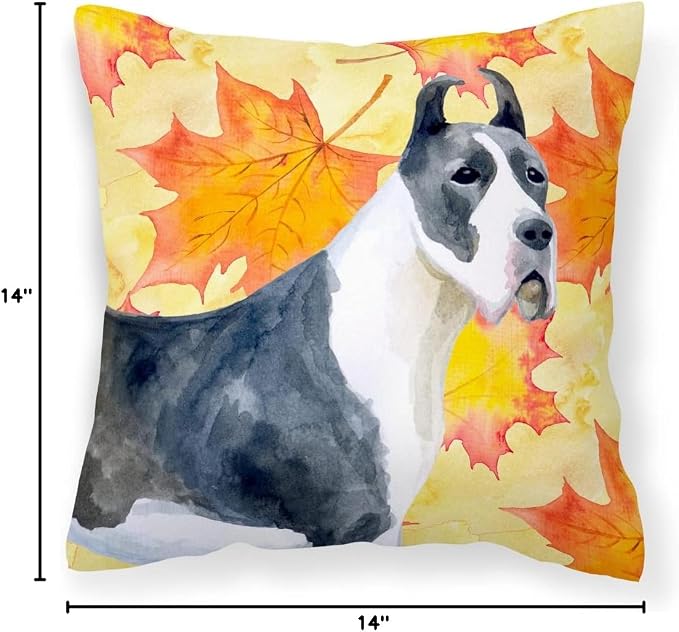 Caroline's Treasures BB9904PW1414 Harlequin Great Dane Fall Fabric Decorative Pillow, Yellow Machine Washable, Indoor Outdoor Decorative Pillow for Couch, Bed or Patio, 14Hx14W