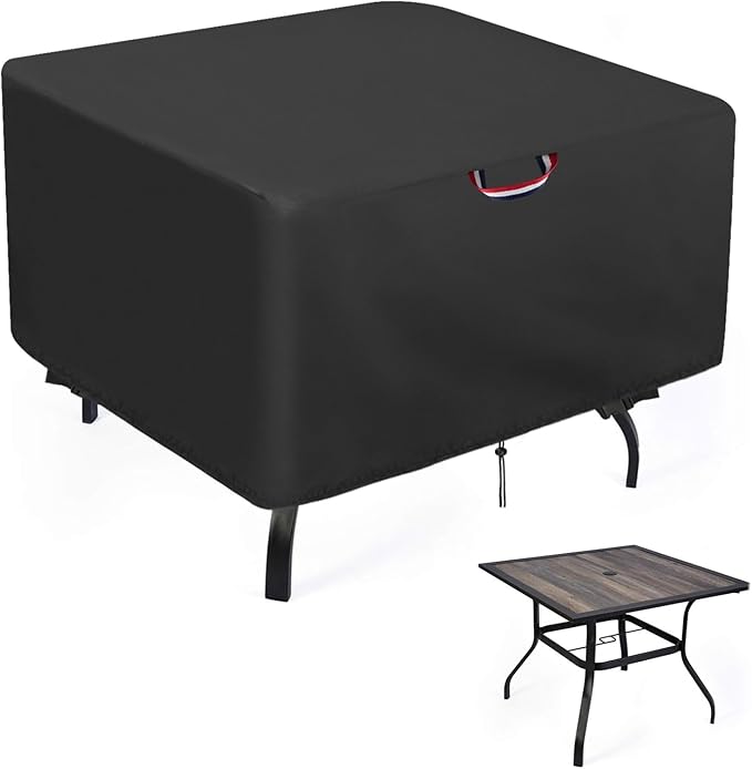 38 x 38 Table Cover, Outdoor Square Patio Table Cover - Heavy Duty Waterproof Furniture Protector for Small Slatted Tabletop, All-Weather Protection - 38" x 38" x 28"