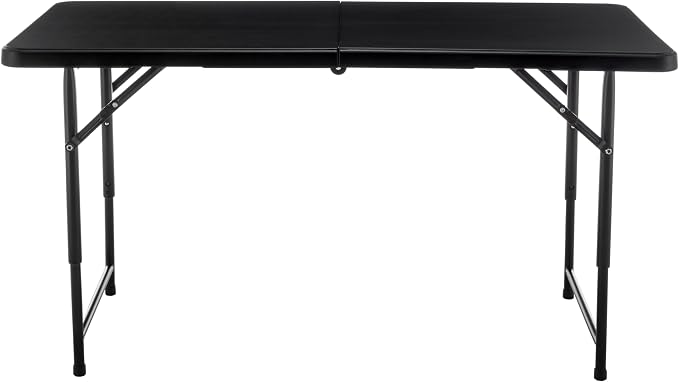 BTEXPERT 4 Foot Fold-in-Half Folding Utility Table, Height Adjustable Portable Plastic Table w/Carry Handles, Lightweight Commercial Grade Indoor Outdoor for Picnic, Camping, Office Home Party Black