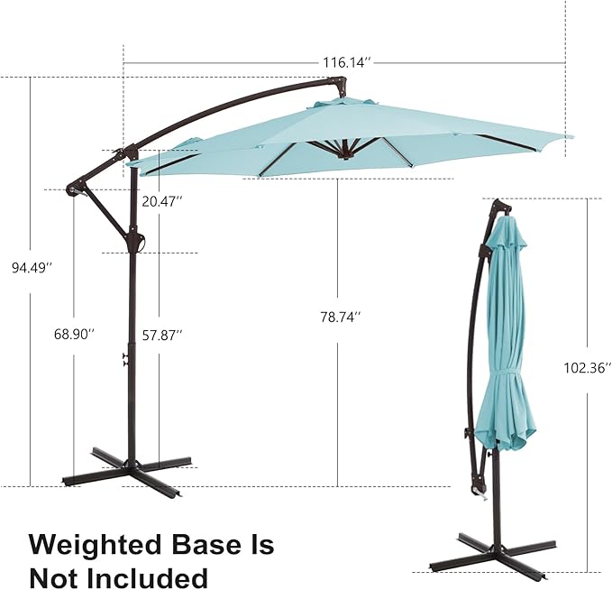 10FT Patio Umbrella, Outdoor Offset Cantilever Umbrella with Sturdy 8 Ribs, Easy Tilt Adjustment for Backyard Pool Garden,Light Blue