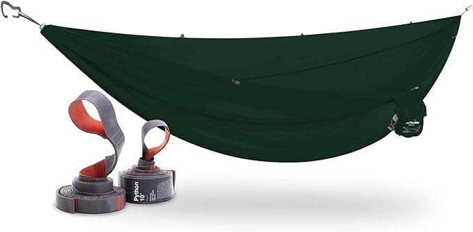 KAMMOK: Roo Double Hammock +Python 10' Bundle | Our Bestselling Hammock & Tree Friendly Straps | 100% Recycled Water Resistant Ripstop Fabric | Lifetime Adventure Grade Warranty, Pine Green