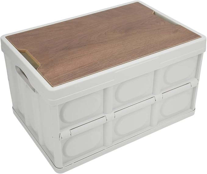 ZJchao 30L Duty Outdoor Storage Box with Detachable Wood Panel Locking Lid for Camping Deck Garden Use