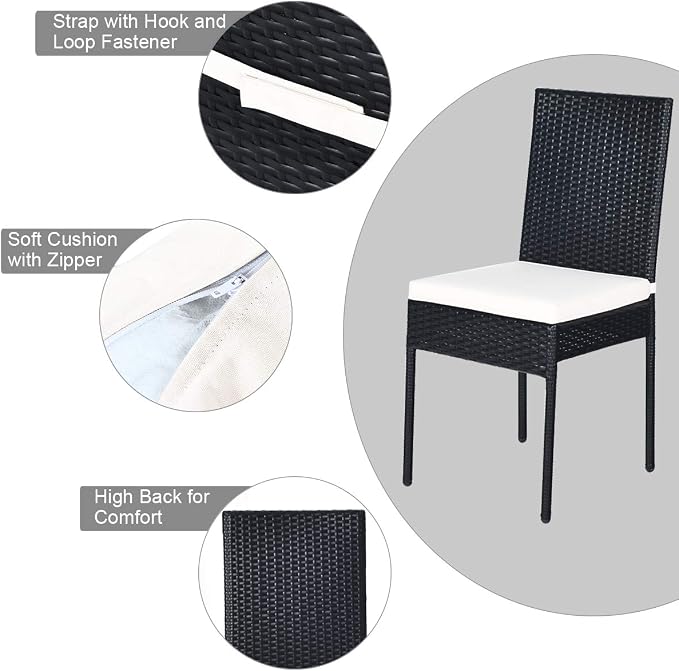 Tangkula 5 Piece Wicker Patio Dining Set, Outdoor Rattan Table & Chairs Set with Tempered Glass Top & Padded Cushions, Patio Furniture Dining Table Set for Balcony Patio Garden Poolside
