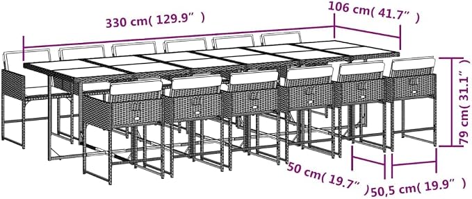 13 pcs Set Patio Dining Set & Outdoor Dining Set Beige PE Rattan Balcony Furniture Garden Dining Set for Front Porch Lawn Backyard 129.9 x 41.7 x 28.7 in