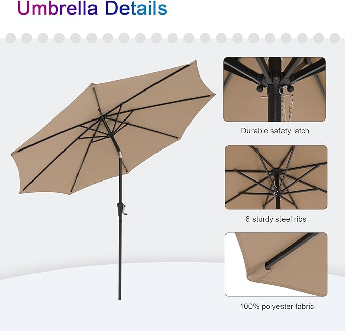 COBANA Patio Umbrella, Outdoor Table Umbrella of 9-Feet with 8 Ribs and Push Button Tilt and Crank, Beige