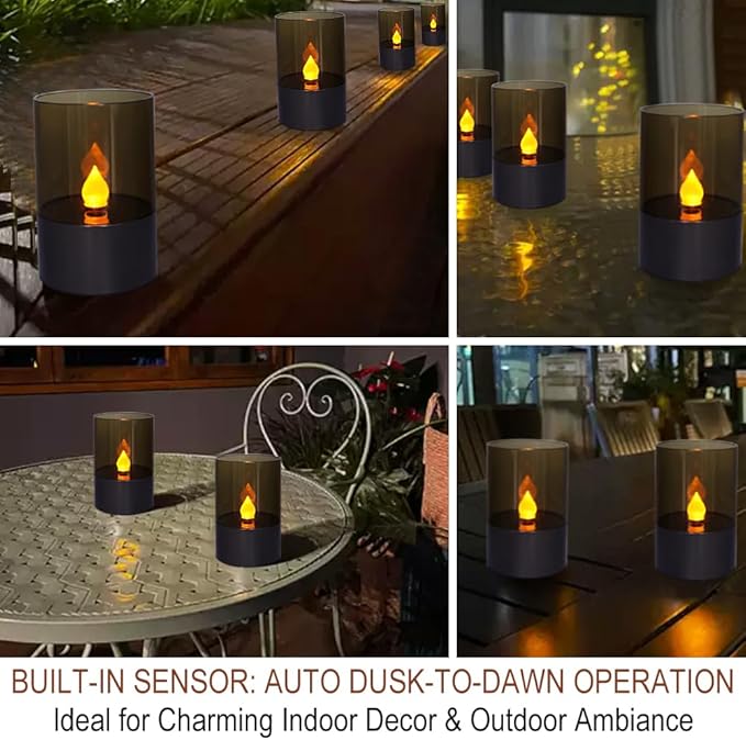 Bright Zeal 4.5" 4-Pack Brown Solar Flickering Candle Lights – Waterproof LED Flameless Pillar Candles for Outdoor Pathway, Garden & Patio, Battery Operated Decorative Lights for Spring & Summer