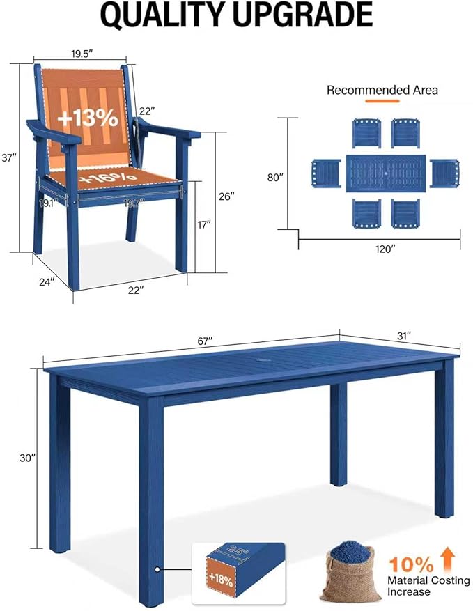 YEFU Outdoor Patio Dining Sets: All Weather 12 Piece Dining Table Set for 10 with Umbrella Hole & Aluminum Frame - Outdoor Furniture Patio 2 Table and 10 Chairs for Outside Backyard/Porch/Deck Blue
