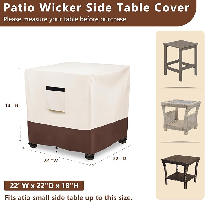 Waterproof Patio Small Side Table Cover,Square Outdoor Ottoman Covers,Heavy Duty 600D Patio Wicker Side Table Cover,Fits Square PatioTable, All-Weather Furniture Protection.22"W x 22"D x 18"H