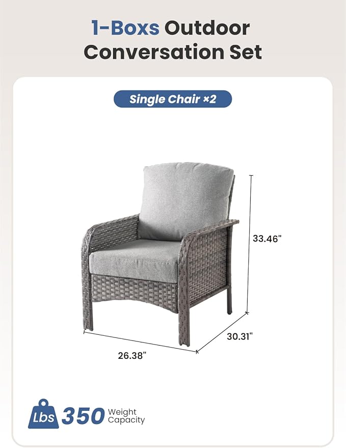 2-Piece Outdoor Patio Furniture Set, Outdoor Conversation Wicker Sofa with Thickened Cushions, Rattan Couch for Deck Yard Poolside, Dark Grey