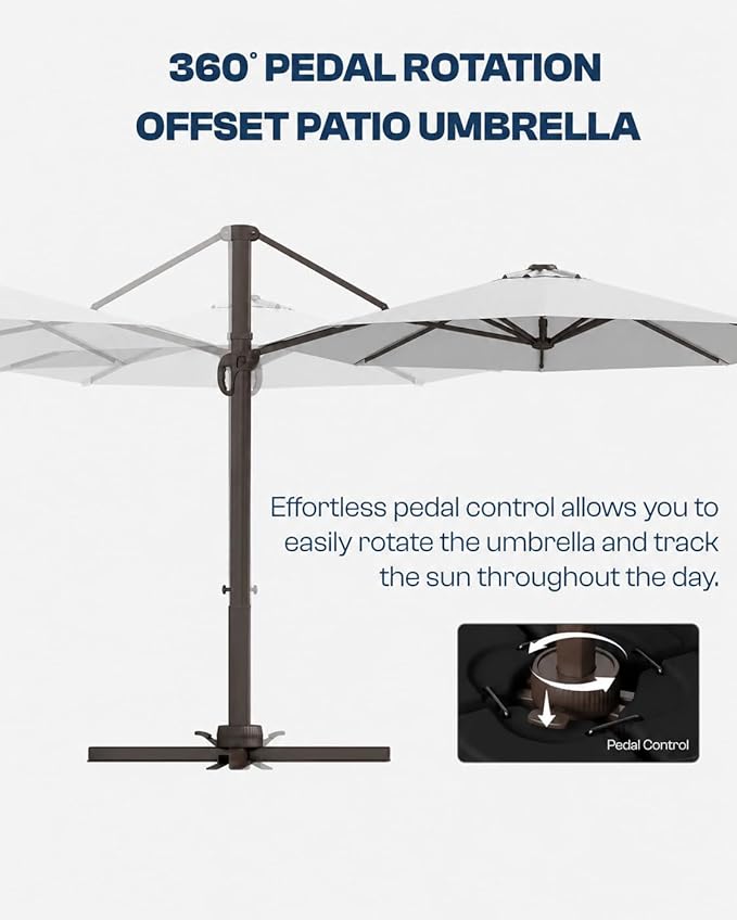 11 FT Round Cantilever Umbrella,Easy Tilt, Fade Resistant & 360° Rotation, Offset for Pool Deck Backyard Patiolight gray (Base not Included)