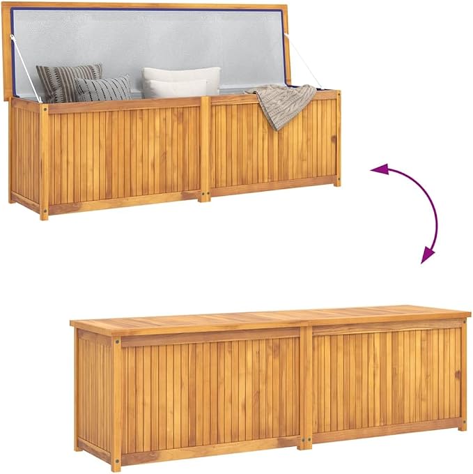 Garden Box Outdoor Storage Box Solid Teak Wood Deck Box for Patio Cushions and Garden Tools, Rectangular Wood Storage Chest with Natural Finish, 68.9 x 19.7 x 21.7 Inches