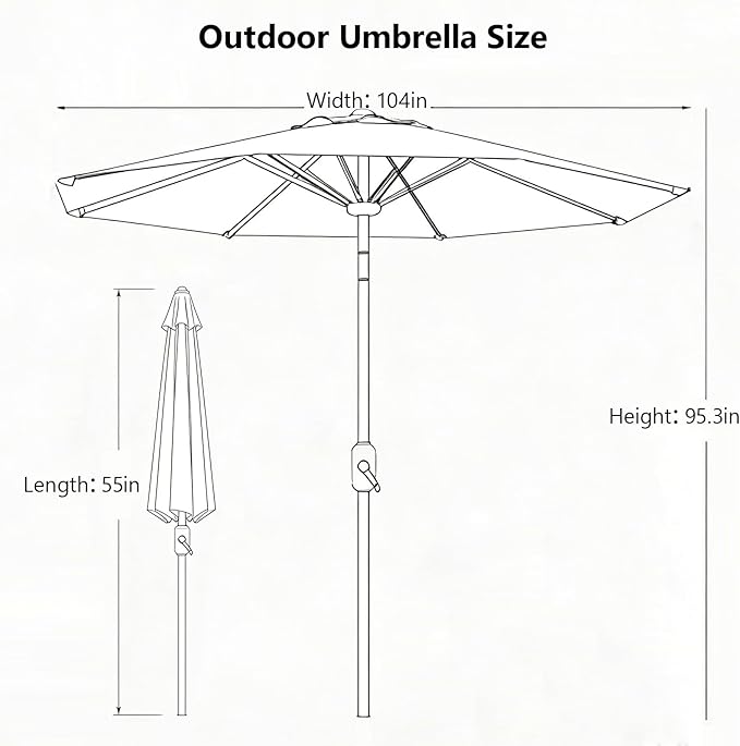 9FT Patio Umbrella Outdoor Table Market Umbrella with Push Button Tilt & Crank, 8 Sturdy Ribs Waterproof UV Protection Fade-Resistant for Garden, Deck, Backyard, Pool