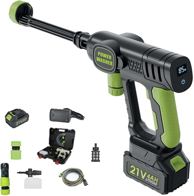 Cordless Pressure Washer,1080 PSI Cordless Power Washer with 4.0Ah Battery&Charger & 6-in-1 Nozzle,Portable Power Washer Cordless for Home and Courtyards (Green)