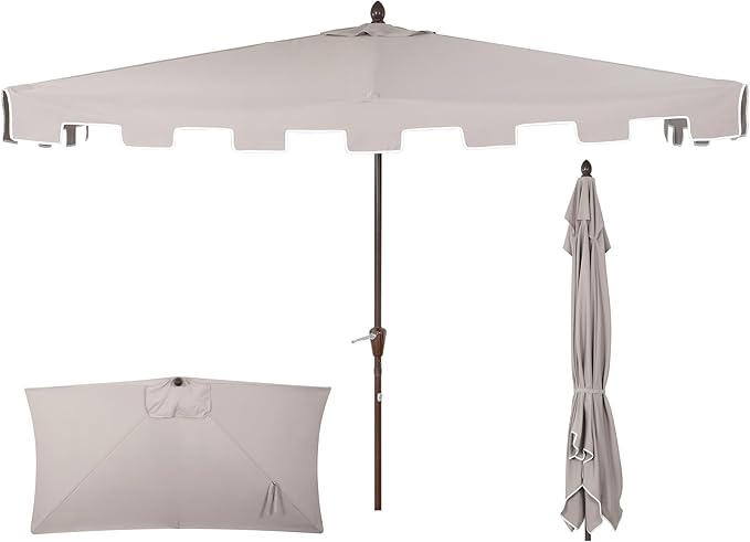 JONATHAN Y Sidney Coastal 9 ft. Gray Half Umbrella for Outdoor Patio, Space-Saving Rectangular Wall Sun Shade with Crank Lift, UV Protection for Balcony, Deck, Dark Brown Pole UMB1200A