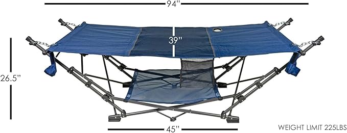 Zenithen Limited Outdoor Indoor Portable Foldable Metal Framed Lounge Hammock Furniture for Camping, Backyard, and Patio, Full Sized Hammock with Storage, Blue