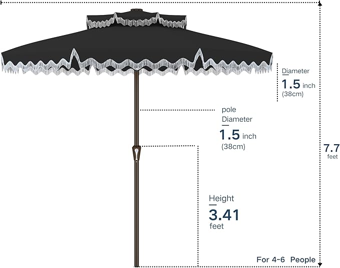 Kingdura 9ft Patio Umbrella with Fringe, Outdoor Table Umbrella with 8 Sturdy Fiberglass Ribs, Push-Button Tilt, Fade Resistant Canopy, UPF 50+, Luxurious Vintage Pool Umbrellas for Lawn, Deck, Balcony