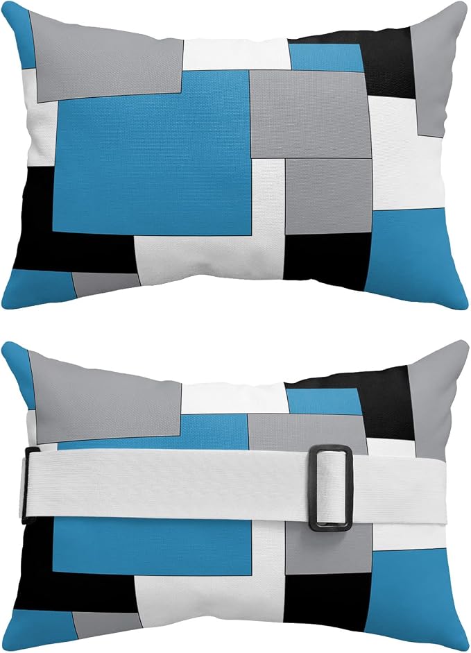 Outdoor Pillows Covers with Inserts Abstract Art Patchwork Purple Blue and Grey Waterproof Recliner Pillow with Adjustable Strap Throw Pillows for Patio Furniture Pool Lounge Chair, 11x16 inch, 1PCS