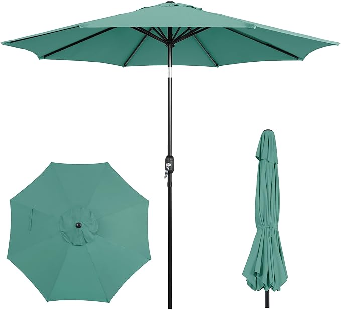 9FT Outdoor Patio Umbrella with Push Button Tilt and Crank, Market Umbrella, 8 Heavy-Duty Ribs, Outdoor Table Umbrella for Garden, Deck, Poolside & Backyard