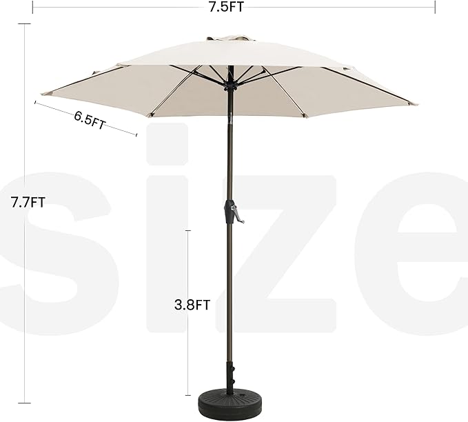 7.5FT Large Outdoor Patio Umbrella with Crank & Tilt - Durable Market Umbrella for Outdoor Patio with 6 Fiberglass Ribs for Poolside,Deck,Yard,Garden