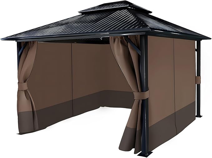 COWVIE 4-Panel 10' x 10' Gazebo Replacement Curtains, Patio Privacy Sidewalls with Double Zipper, Replacement for Outdoor Gazebo Canopy (Curtain Only)