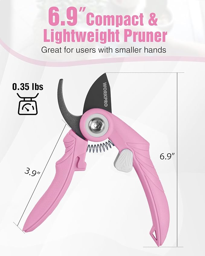 WORKPRO 6.9" Bypass Pruning Shears, Garden Shears with Sharp SK5 Steel Blade, Handheld Garden Floral Clippers Gardening Scissors for Rose, Plants, Flowers, Gardening Gifts for Women & Men-Pink Ribbon