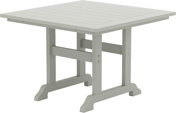 WestinTrends Dylan Adirondack Patio Dining Set for 4, All Weather Poly Lumber Outdoor Table and Chairs Set of 4, 43" Trestle Square Dining Table and Seashell Adirondack Dining Chair, Sand
