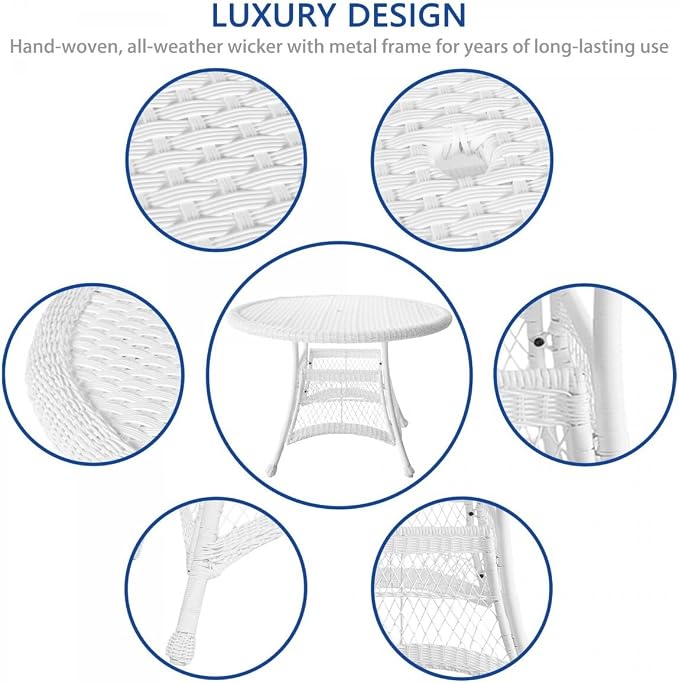 Jeco Outdoor Dining Set - Wicker Patio Furniture with Cushions White