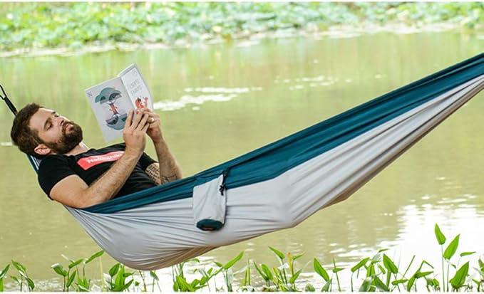 Camping Hammock, Hammock Outdoor Single and Double Camping Portable Swings Hanging Chair Lazy Hammocks Easy to Assemble Suitable for Travel Camping(Gray)