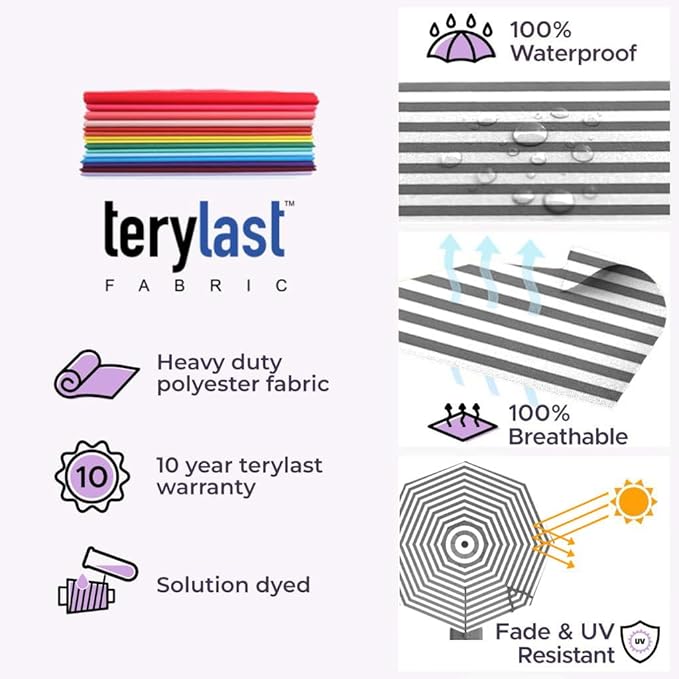 Midtown Umbrellas 10 Ft Outdoor Cantilever Patio Umbrella w/Terylast Matter Stripes Fabric - Tilt 360° Offset Patio Umbrella, Deck Patio Umbrella, Backyard Umbrella & Garden Umbrella - Black Frame