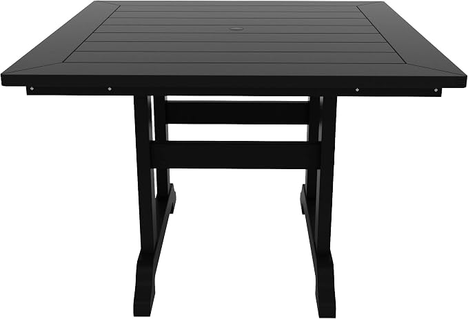 WestinTrends Malibu Outdoor Dining Table, All Weather Poly Lumber Adirondack 43" Trestle Square Patio Table with Umbrella Hole, Black