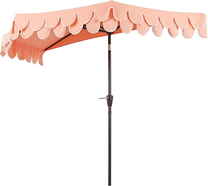 Eyely BMU1202 Noah 9 ft. Classic MidCentury Scalloped Fringe Market Patio Half Umbrella with Crank for Garden, Pool & Deck, Tilt Button and UV Protection