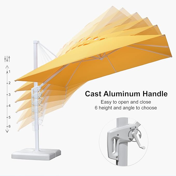 PURPLE LEAF 10' × 13' Patio Umbrella White Cantilever Umbrella Aluminum Square Outdoor Offset Umbrella Hanging Windproof with 360° Rotation for Garden Deck Pool, Yellow