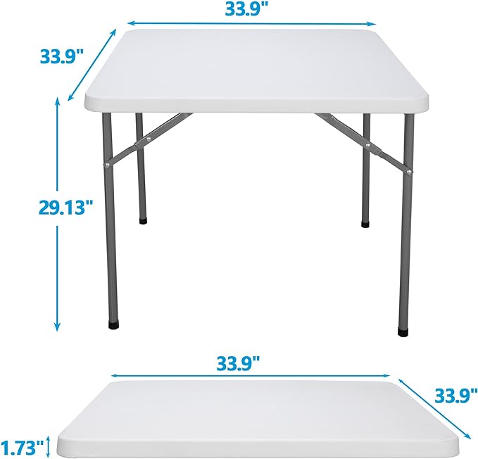 ZenStyle 3 ft Indoor Outdoor Heavy Duty Portable Plastic Folding Table, Square Card Desk Utility Table Game Table for Puzzles Crafting Picnic Camping Dining Party, White