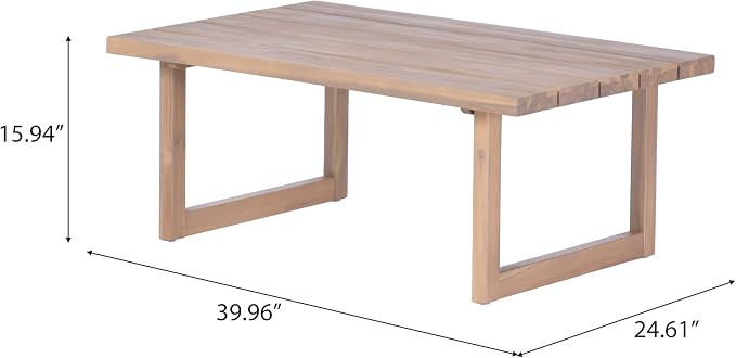 Christopher Knight Home Alger 5-Seater Patio Furniture Set with Removable Cushion, 4 Piece Outdoor Acacia Wood Conversation Set, Wooden Outdoor Sectional Sofa Set with Coffee Table, Light Teak+Beige