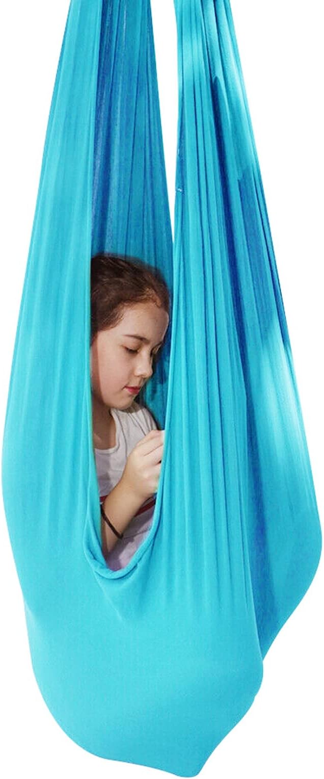 Sensory Swing for adults Indoor kids Therapy Swing Adjustable Calming Snuggle Hammock durable soft strong fabric swing Great for Sensory Integration stimulation ( Color : Lake blue , Size : 1M x 2.8M
