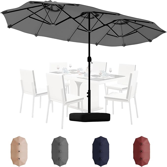 Shintenchi 13FT Large Patio Umbrella with Base Included, Outdoor Double-Sided Rectangular Shade with Crank Handle for Poolside Lawn, Deck & Garden, Gray