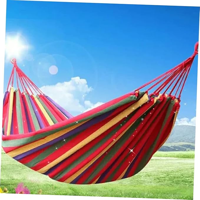 Milisten Double Thickened Canvas Hammock Outdoor Swing Chair for Camping Durable Red with Binding Ropes and Carry Bag Relaxing and Travel