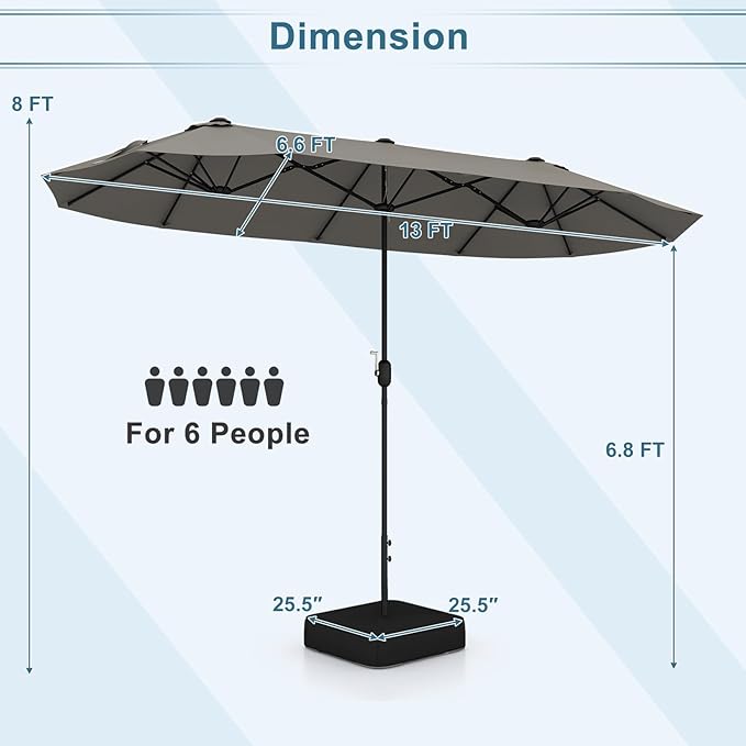 Giantex Patio Umbrella with Base, Double-Sided Outdoor Umbrella with Crank Handle, Umbrella Base Stand with 2 Sandbags, 12 Metal Ribs, Market Umbrellas for Garden Poolside Deck