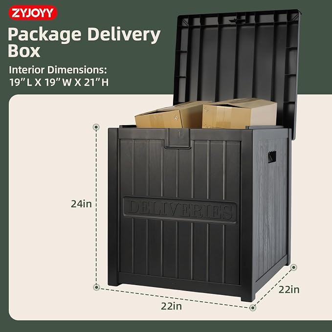 ZYJOYY Package Delivery Box for Outside-51 Gallon Parcel Drop Box with Lockable Secure, Waterproof Resin Lock Box for Porch, Curbside, Patio, Home