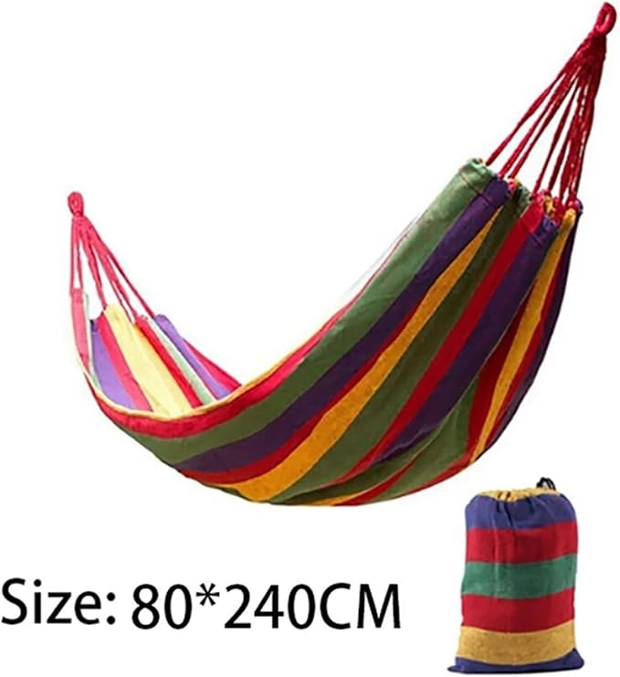 Double Hammock 2 Person Canvas Cotton with Tree Straps for Patio Garden Backyard Outdoor and Indoor (Red, Blue)(Red240X80cm)